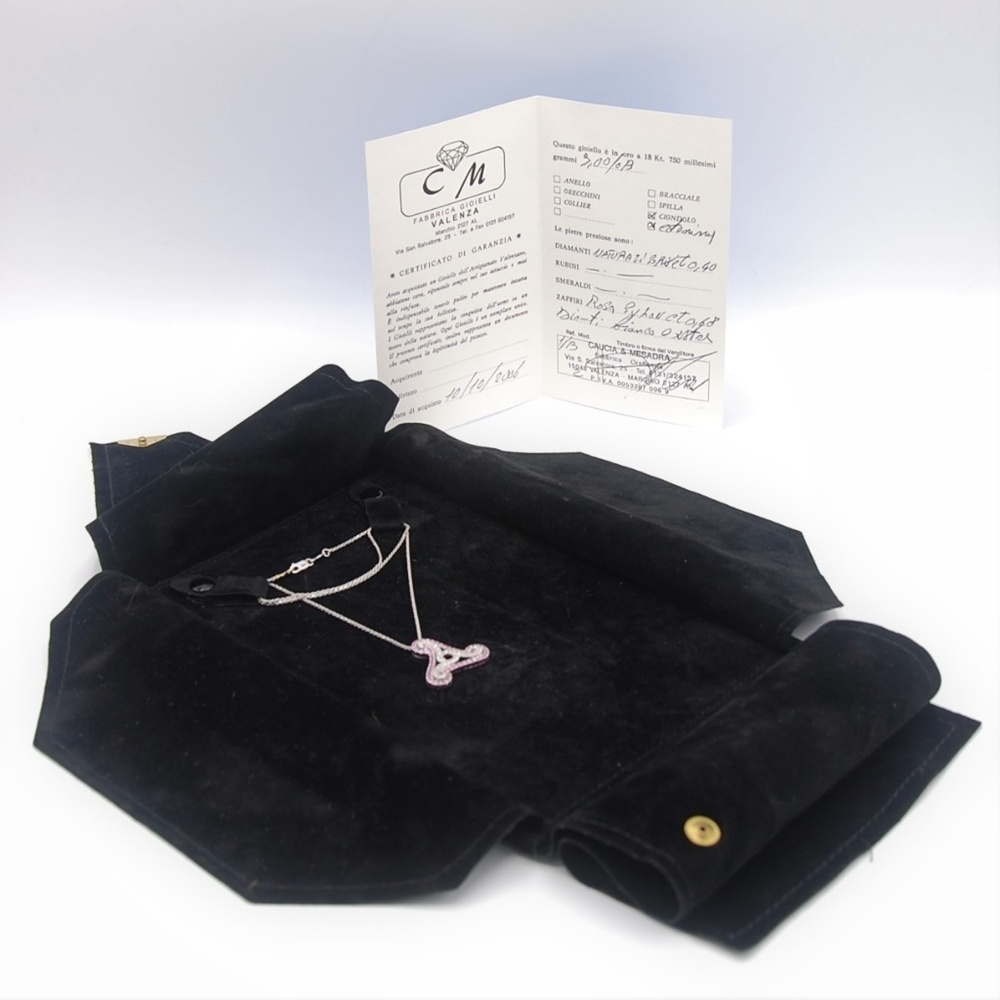 GEOMETRIC Pink Sapphire White Gold Pendant & Chain - Picture 2 of 8